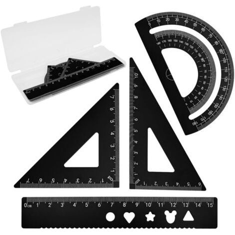 Pair 4 PièceOutil de Géométrie mathématique Règle Ensemble Alliage D'aluminium Math Geometrie Kit Dessin et Mesure pour School Supplies Etudiants Enseignants, Architectes, Ingénieurs (Noir)