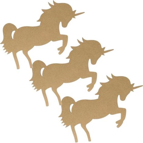 3 silhouettes en bois mdf Licorne 25,5 cm