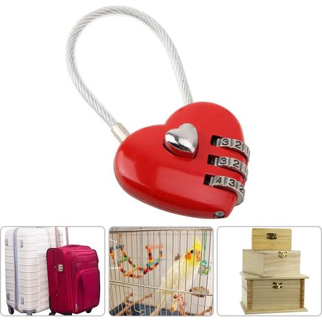 Cadenas de sécurité à combinaison à 3 chiffres en forme de cœur pour couple, idéal pour valise, sac à dos, boîte à bijoux, casier, vestiaire (b) (1/5)