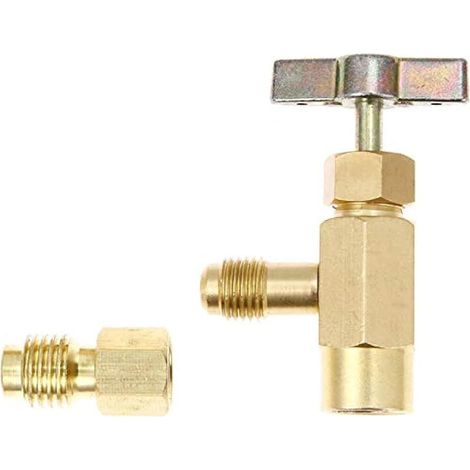 Distributeur de réfrigérant R134A avec adaptateur pour réservoir, kit outil auto pour R134A R12 R22 R505, ouvre-bouteille à vanne en laiton, raccords 1/4 et 1/2 pouces, collecteur de manomètre pour cl (1/4)