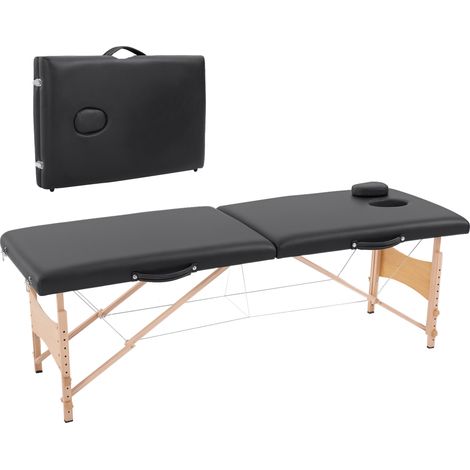 Table de massage pliante avec cadre en bois, hauteur réglable et sac de transport, 186 x 60 x 61-87 cm, noire (1/5)