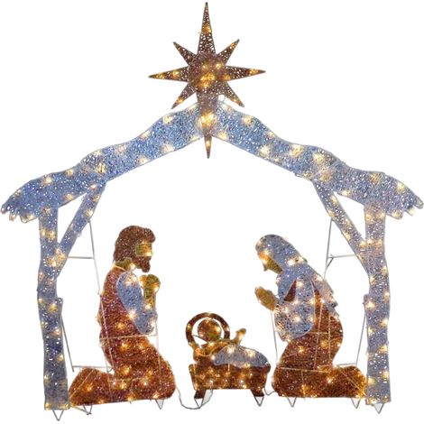 Illumination de la scène de la naissance de Jésus en extérieur, décoration de Noël pour jardin, ensemble Jésus né, décoration familiale de Noël (1/5)