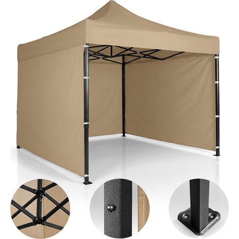 Garden Pavilion 3x3m Beige with 3 Walls, Waterproof