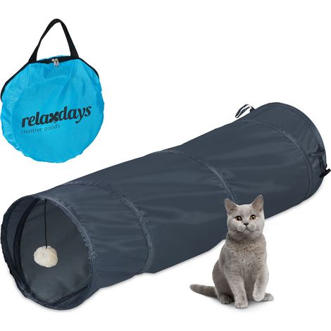 Relaxdays Foldable Cat Tunnel, Pet Toy with Ball, Interactive Play, Pop-up Function, WxD: approx. 88 x 25 cm, Grey