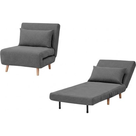 Pouf Letto Singolo Convertibile Pieghevole Ospiti 77x90x81cm / 190x77x42cm Grigio Scuro