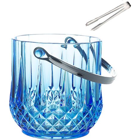 Seau à glace en plastique de 1200 ml avec poignée - en acrylique transparent - convient pour le champagne, la bière et le vin - idéal pour les festivals et les fêtes de la bière. (1/4)