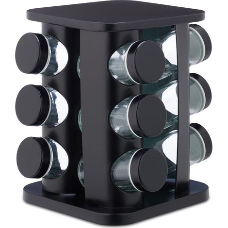 Portaspezie moderno cucina organizzazione 12 barattoli 360° pratico in acciaio inossidabile nero 130012359