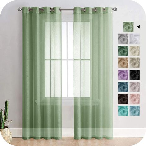 Rideau Voilage 150x250cm à Oeillet Semi-Transparent Décorations d'intérieur de Fenêtre de Salon Moderne Chambre Cuisine Balcon Baie Vitrée Léger,Vert Olive 2 Pièce (1/5)