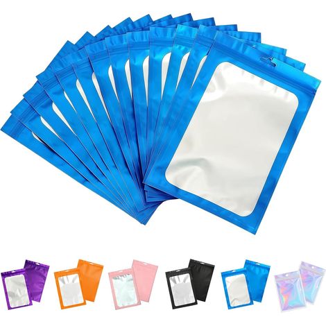 Mylar Bags 100 Pieces 8 x 13 cm, Blue, Sealed, Resealable Zip Bags, Food Bags for Sweets, Snacks, Jewellery and Party Gifts (1/5)