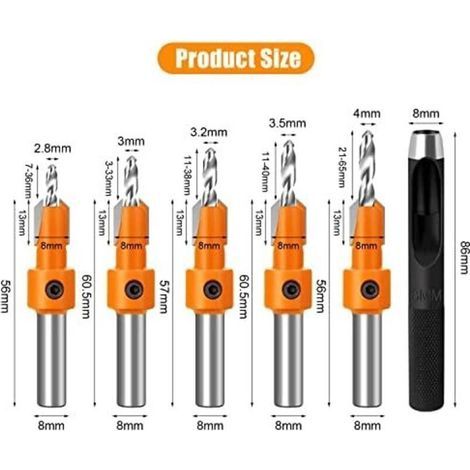 Set di 5 punte per legno a forma di fragola, set di punte da trapano per legno 8 mm, utensili per la lavorazione del legno per legno, plastica, fori di perforazione (5) (1/3)