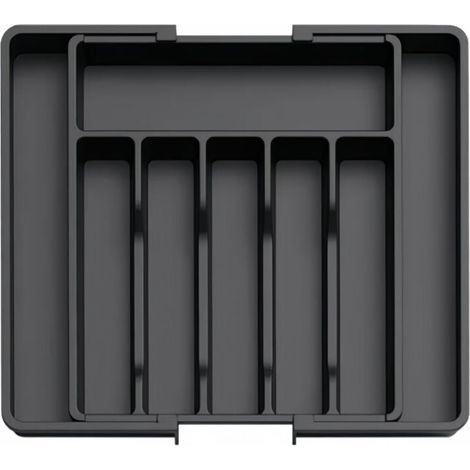 Range-couverts extensible - Organisateur de tiroir à 8 compartiments - Support réglable de 33 à 57 cm - Range-couverts pour couteaux, fourchettes et cuillères - Range-couverts de cuisine - Noir (1/5)