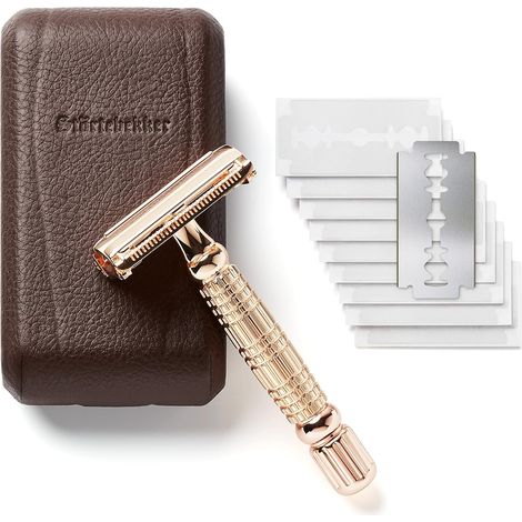 [NEUWERTIG] B-Ware Störtebekker Rasierhobel Rasierer Inkl. 10 Klingen Etui Mit Spiegel Rose Gold424