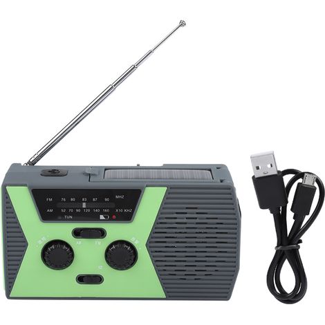 Solarbetriebenes Wetterradio für den Außenbereich mit Handkurbel, LED-Taschenlampe und NOAA AM/FM-Empfang in Grün (1/5)