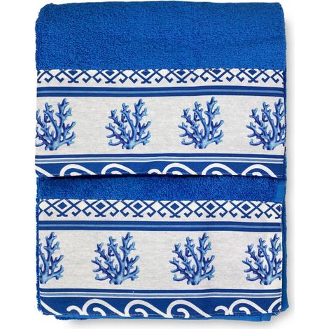 SET asciugamani con bordo GRECIA Mare marino blu in puro cotone Made in Italy (1/5)