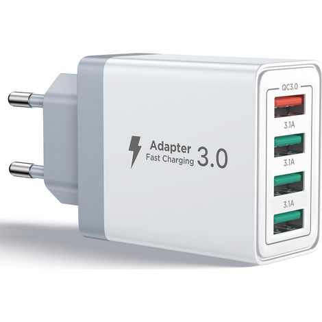 USB Charger, 40W Multi-Port USB Fast Charger for iPhone, 4-Port Multi-Power QC 3.0 USB-A Adapter for iPhone 16 15 14 13 12 11 Pro Max X XS XR 8 7 6S Plus Mini SE, iPad, Samsung (1/4)