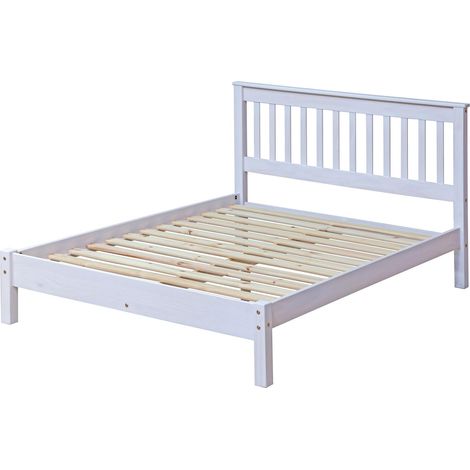 Corona White Double 4ft 6 Slatted Low End Bedstead Bed Frame With Slats Mexican (1/2)