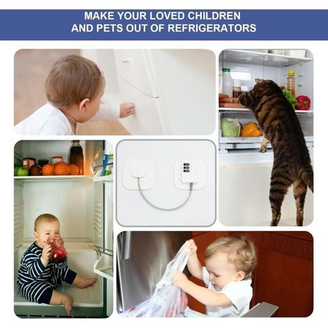 Lot de 2 Serrure Frigo avec Code, Cadenas Frigo pour Enfants, Adhésive Verrou de Réfrigérateur à Combinaison, Securite Bloque pour Porte Frigo Fenêtre Placards Armoires (1/4)