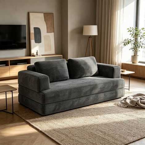 Schlafsofa 2-Sitzer Wumagin, Gästebett für Gästezimmer & Wohnzimmer, Cordvelours Grau, B 160 x H 62 x T 90 cm