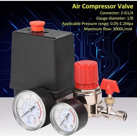 Druckschalter für Luftkompressor, 12-bar-Druckschalter für Luftkompressor mit Manometern für schnellen Druckminderer, Steuerventilregler (1/4)