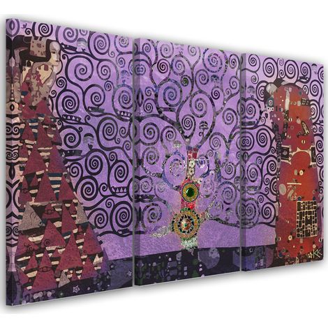 Quadro su tela 3 paneli, Astrazione viola dell'albero della vita - 90x60 (1/4)