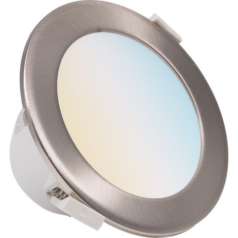 CCT LED Einbaustrahler rund silber 9W Ø113mm 90° dimmbar Eisen-gebürsteter Aufsatzring (1/5)
