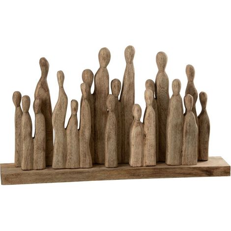Statuette Déco en Bois "'Groupe de Personnages" 36cm Naturel