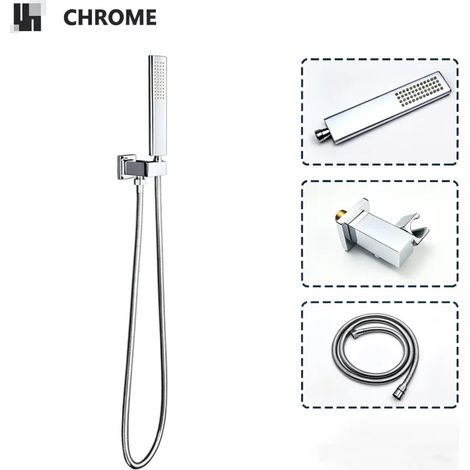 (Ensemble de 3 pièces chromé) Pommeau de douche à main en laiton doré rose brossé avec flexible en acier inoxydable de 1,5 m, accessoire de support de douche et système d'économie d'eau (1/5)