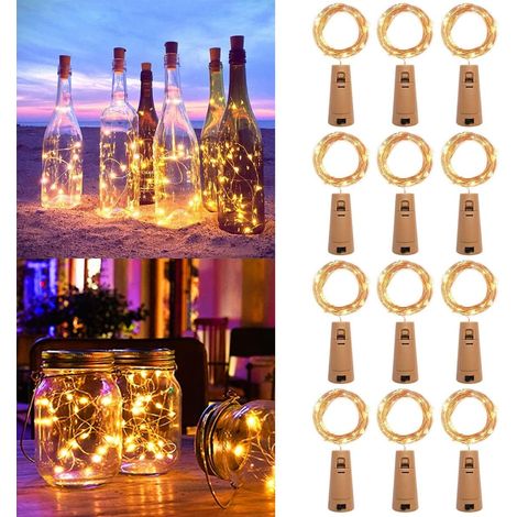 12 pièces LED Bouteille Guirlande, Guirlande Lumineuse, 2m LED Lampes de Bouteille Lumière Fil en Cuivre Décoration pour Halloween Noël Partie Mariage Jardin Pelouse Blanc Chaud (1/5)