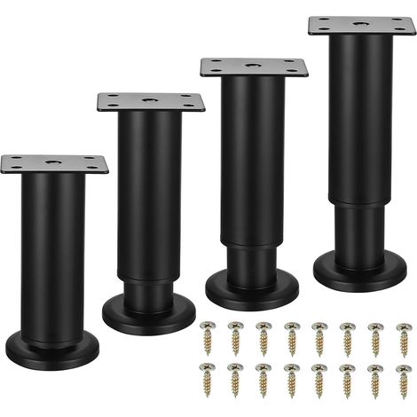 4 verstellbare Möbelfüße, schwarze Füße 12–18 cm, Metallstützfüße für Schränke, Tische, Sofas, Betten, verstellbare Füße für Kommoden (1/5)