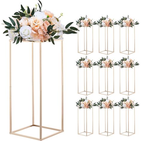 Support Fleur Mariage Colonne Lot de 10 Support Fleur Centre de Table Mariage 60 cm Présentoir Floral Rectangulaire pour Fêtes, Anniversaires, Déco Intérieure, avec Panneau Transparent Acrylique (1/5)