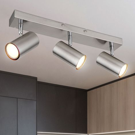 Plafoniera argento faretto soffitto 3 fiamme plafoniera soggiorno nichel con faretti mobili, metallo, 3xGU10, LxPxH 41x6x12 cm