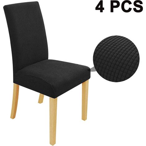 Lot de 4 housses de chaise extensibles classiques - Imperméables et noires (1/5)
