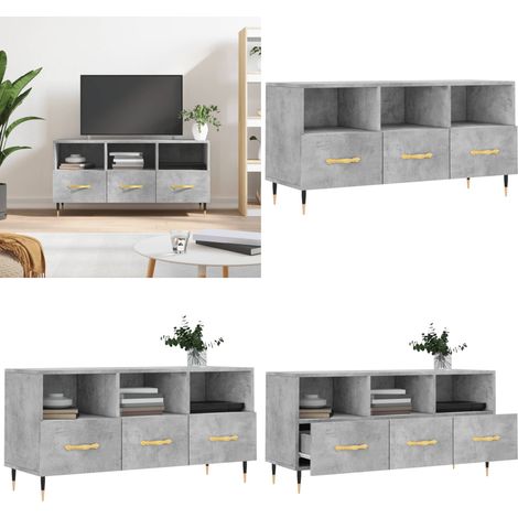 Meuble TV gris béton 102x36x50 cm bois d'ingénierie - Meubles Tv - Meuble Tv - Armoire Multimedia - Rangement Tv - Meuble Industriel - Home & Living