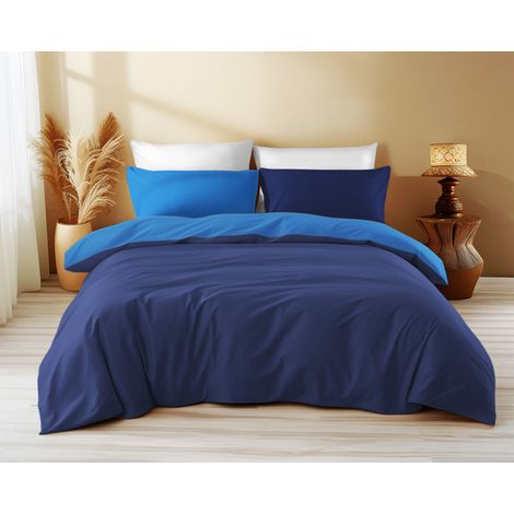 Copripiumino Double Face Blu Scuro/Bluette - 100% Cotone, Morbido e Traspirante, Made in Italy Cm. 155X200