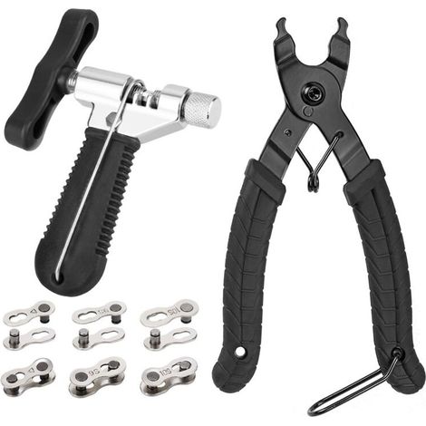 royaluxe - Outil Professionnel Réparation de Chaîne Vélo, Séparateur de Chaîne Universel, Indicateur d'usure de Chaîne Avec 6 Connecteur de Maillon de Chaîne,huit pièces, noir, (1/5)