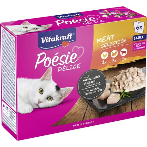 Vitakraft Katzenfutter Poesie DeliSauce, Multipack Fleisch - 6 Beutel (1/2)