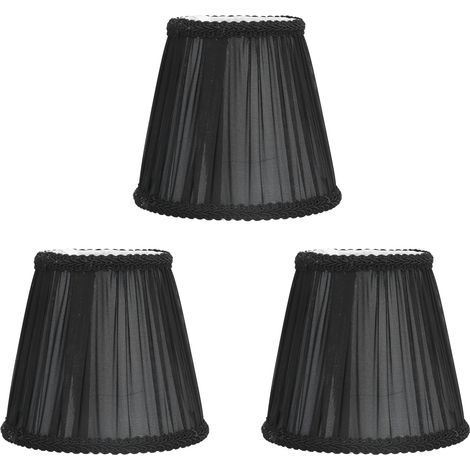 Abat-jour en tissu moderne E14, 3 pièces, noir, pour bougie lustre, cache-lampe de table à clipser (1/5)