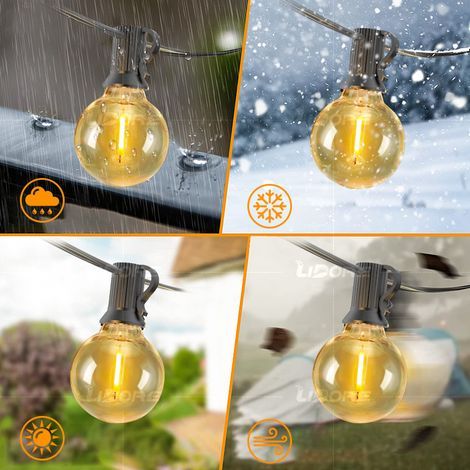 Guirlande Lumineuse Extérieure G40 LED, prévision 220V avec Ampoules de Rechange, Guirlande de Jardin pour Terrasse, Fête, Mariage, Camping, Décoration de Pergola (25 lampes + 2 ampoules de rechange 7 (1/5)