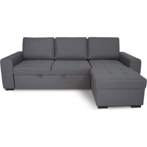 Canapé d'angle convertible réversible CATHY 3 places - Tissu Gris - L 242 x P 155 x H 85 cm (1/4)