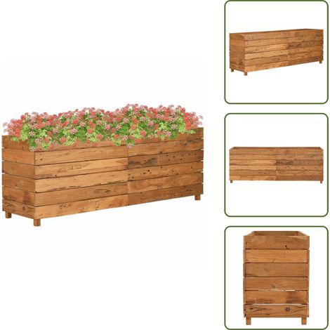 Lit surélevé 150x40x55 cm bois de teck recyclé et acier - Jardinière En Bois - Jardinière Surélevée - Pot De Fleurs Extérieur - Décoration Jardin - Jardin Design (1/5)