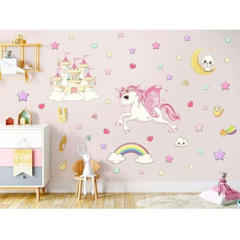 Licorne Étoile Lumineuse Plafond Stickers Muraux-Étoile Fluorescente,Arc en Ciel Décoration Chambre Enfant et Fille (1/3)