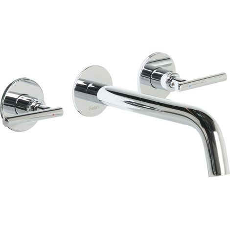 Robinet Mitigeur pour Lavabo Mural en Laiton Double Levier à 3 Trous Argenté Ishinca