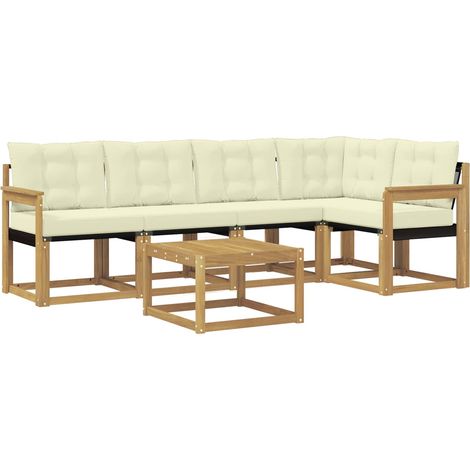 Outdoor Sofa Set with Cushion 6 pcs White and Cream vidaXL