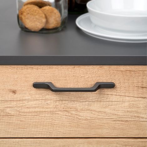Emuca Lot de 25 poignées pour meubles Osaka, L160mm, entraxe 96mm, Aluminium, Gris foncé (1/5)