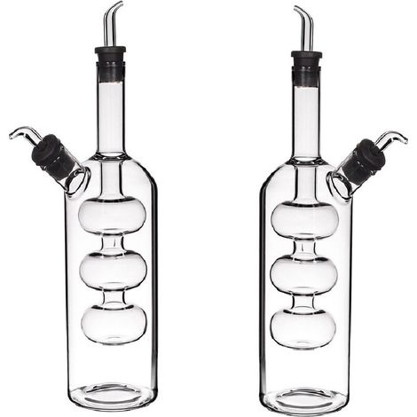 Set di 2 Ampolle Oliera Olio e Aceto 2in1 in Vetro menage per Tavola di casa Dispenser Antigoccia con 2 Scomparti Capacità 25cl e 10cl,