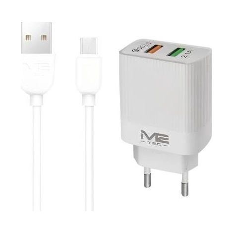 Kit de charge rapide USB Type-C - Chargeur double USB avec câble de charge blanc - 100 cm - Compatible avec les téléphones Android et Samsung (1/4)
