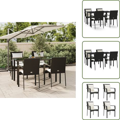 The Living Store 5-tlg. Garten-Essgruppe mit Kissen Schwarz Poly Rattan - Gartenessgruppe (1/5)