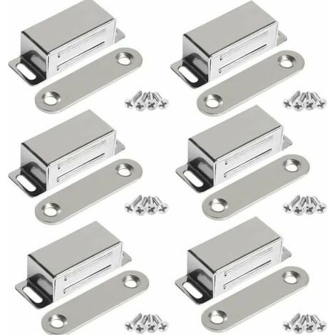 Aimants de Porte pour Meubles, Aimants Magnétiques en Acier Inoxydable Puissants de 10 kg pour Placard de Porte (Lot de 6, avec vis en acier inoxydable) (1/5)