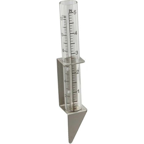 Pluviomètre extérieur verre avec support acier inoxydable, mesure en pouces, robuste pour jardin et entretien de pelouse (1/5)
