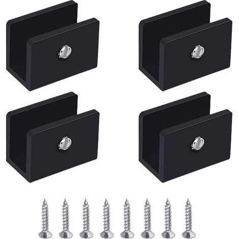 Pince à Verre, 4 Pièces de Support d’Étagère en Verre, Support Tablette Verre Noir, Fixation Tablette Verre Réglable, en Alliage d'Aluminium, Pour Verre de 8 à 10 mm d'Épaisseur (1/5)